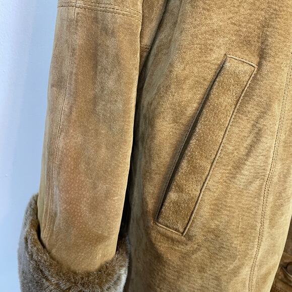 Bernardo Long Length Suede Leather faux Shearling Warm Winter Coat womens XL - Picture 5 of 13